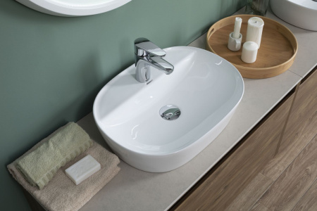 Раковина керамическая Aquanet Lake LAKE-2 50х40 накладная цвет белый 1 отверстие под смеситель